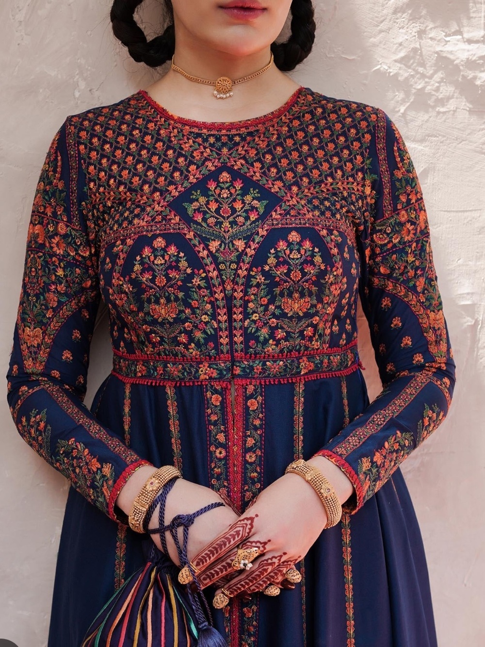 Hussain Rehar embroidered Navy Blue Long Sleeve Anarkali Dress